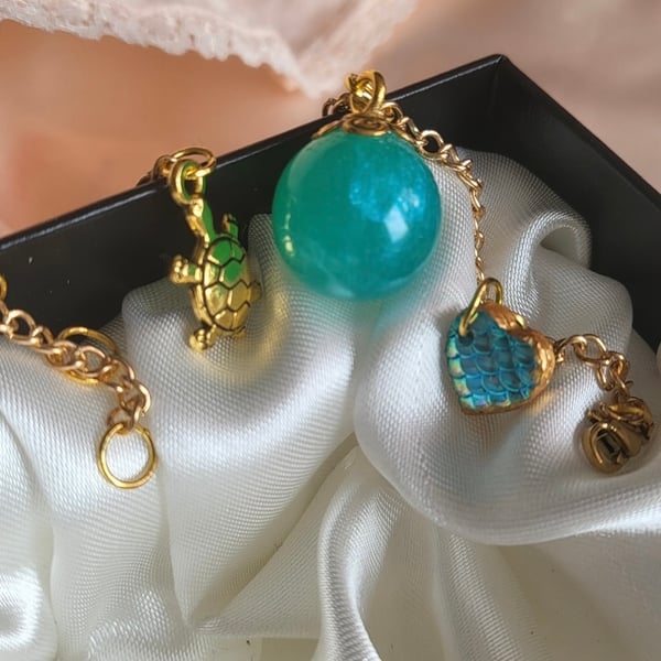 Aqua Mermaid Themed Resin Ball Bracelet 