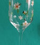 Hand Painted Daisy and Bee Champagne Glass