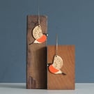 Mini Hand Painted Wooden Bullfinch Bird Drop Earrings