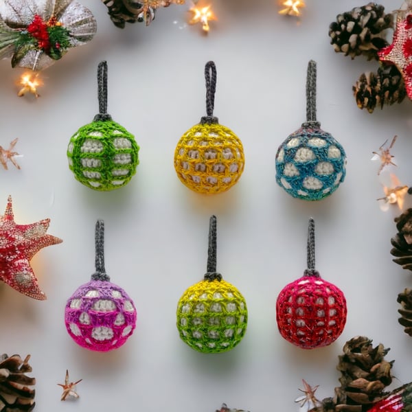 Set of 6 Crocheted Magic Baubles