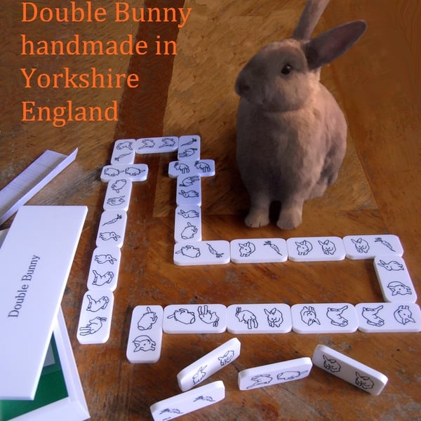 Double Bunny Dominoes Classic White, rabbit bunny lovers gift