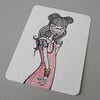 vintage zombie lady in pink - aceo