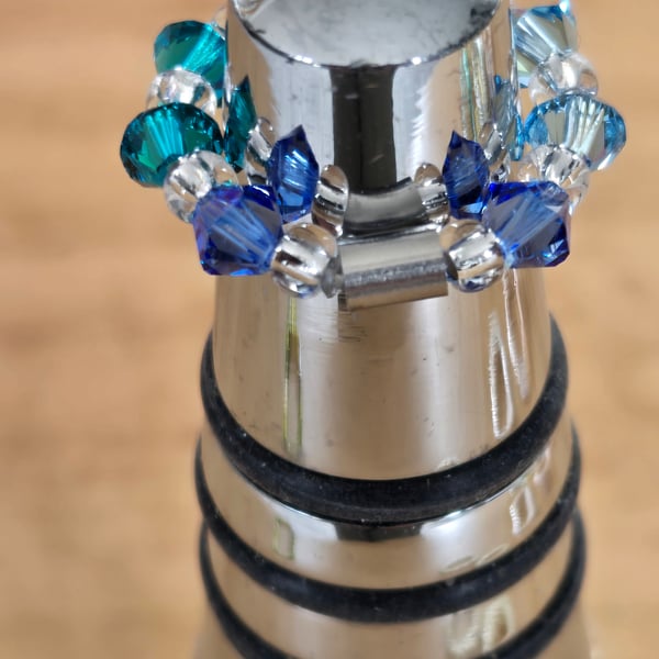 Swarvoski crystal and silver lined seed bead ring