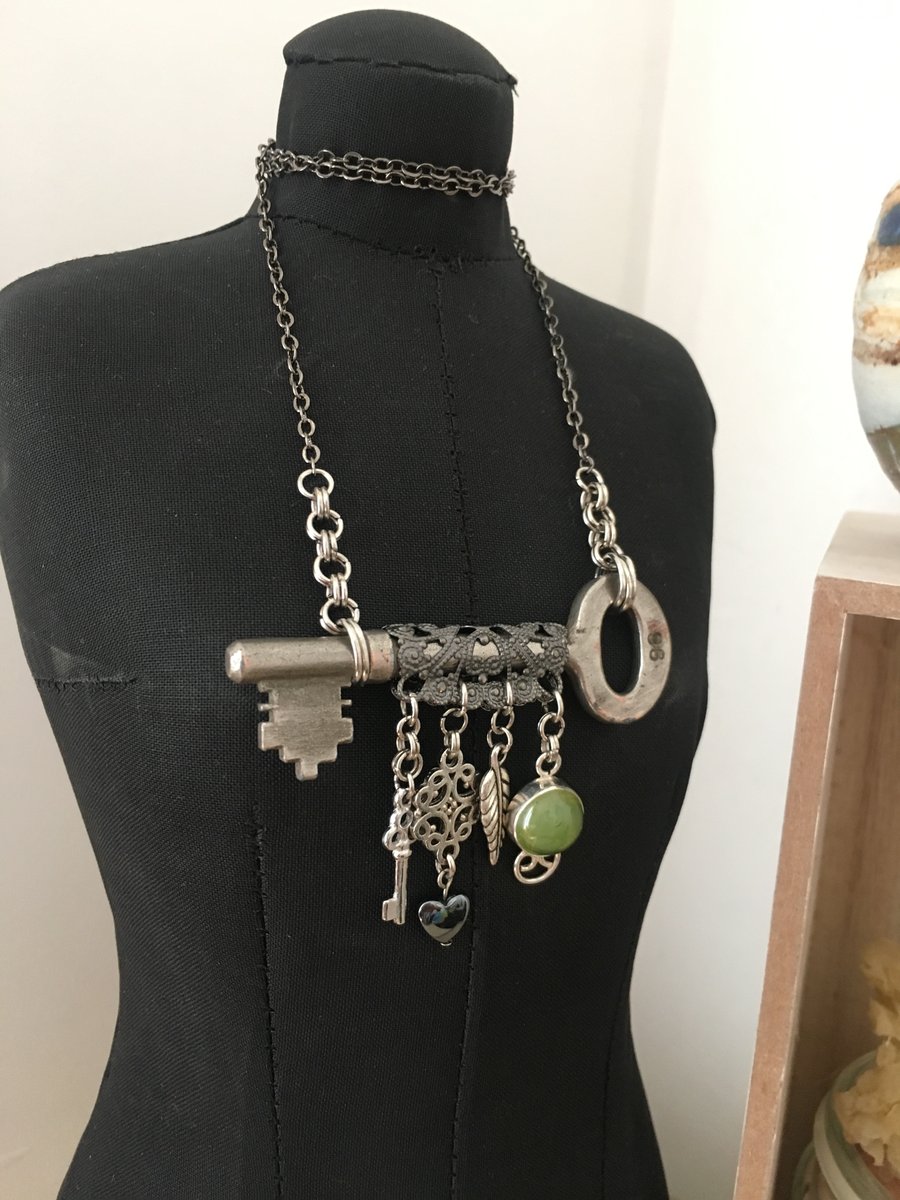 Upcycled handmade vintage key statement necklace