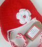 Girl's red and white flower hat, gifts for children, photo prop - Image 1