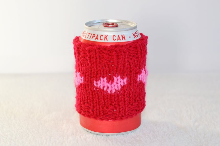 Ruby and Candy Pink Love Heart  Cosy Can Warmer  Holder  