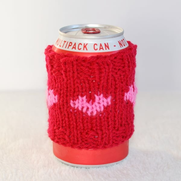 Ruby and Candy Pink Love Heart  Cosy Can Warmer  Holder  