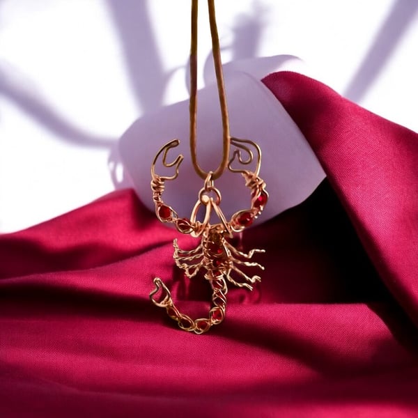 Scorpion Copper Pendant- Leather Cord Necklace 