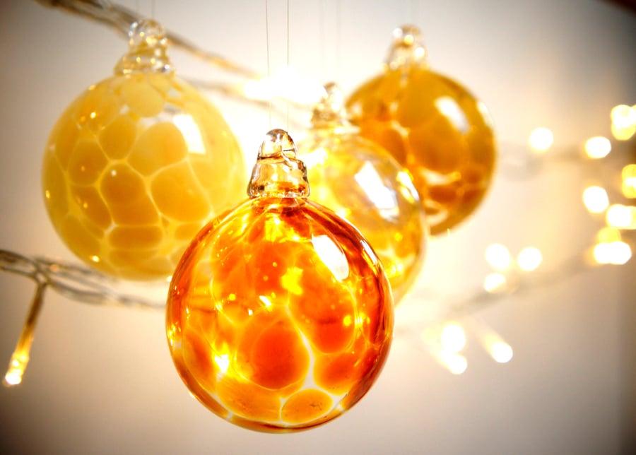 Mini Gold Topaz Handmade Blown Glass Christmas Bauble