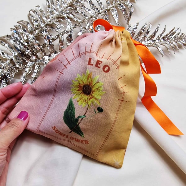 Sunflower, Leo Birth Flower Handmade and Reusable Pouch