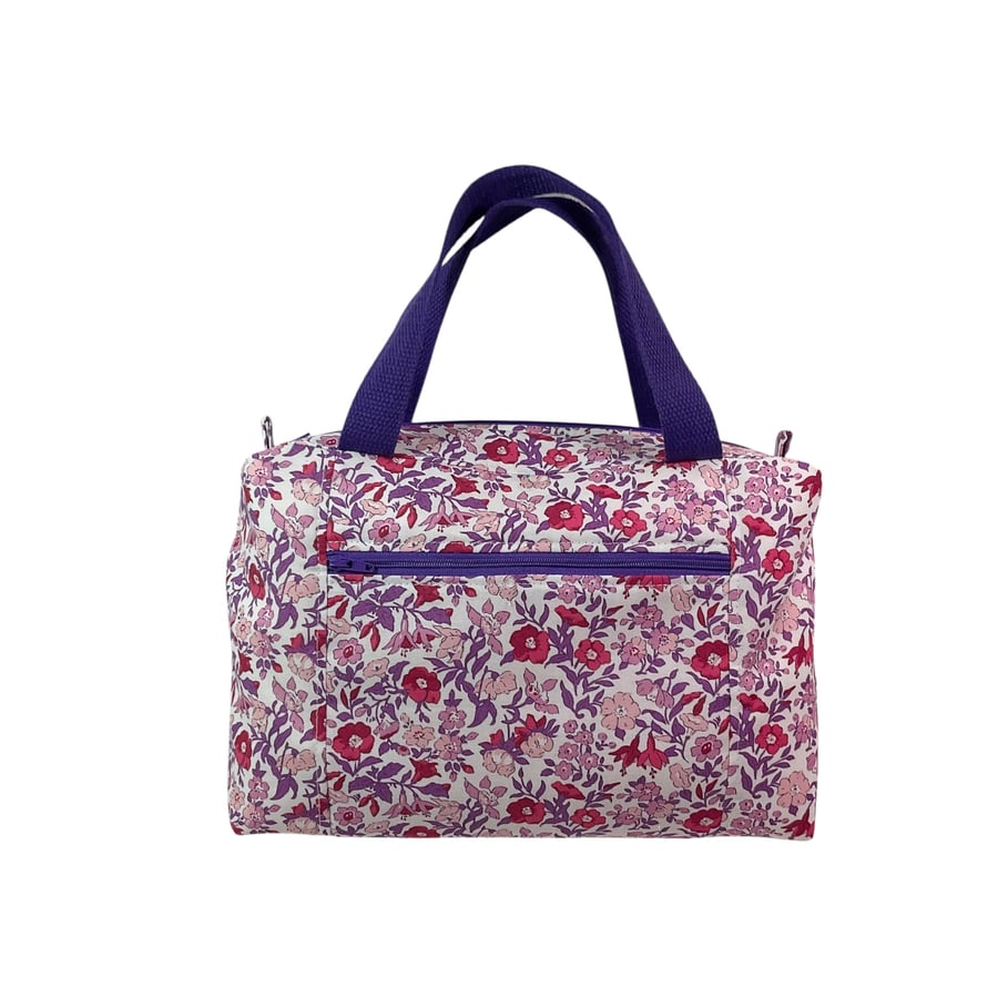 Large wash bag in Liberty cotton, floral toiletries bag with handles and pocket.