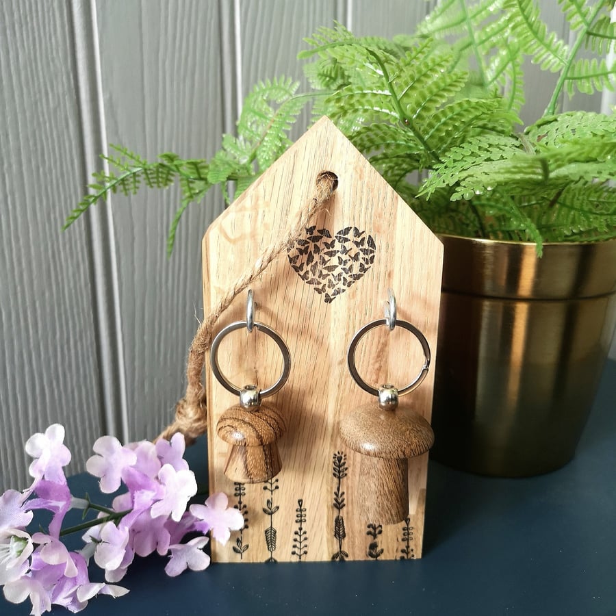 Wooden KEY HOLDER and 2 WOODEN KEYRINGS - BEAUTIFUL BUNDLE