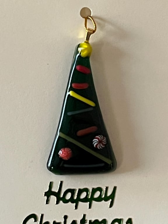 Handcrafted Christmas Card with Artisan Fused Glass Tree Decoration Keepsake