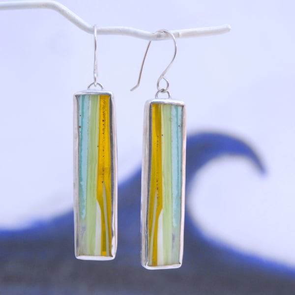 Cornish surfite earrings - yellow and mint oblongs