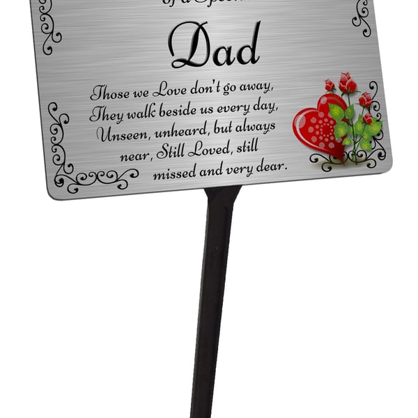 Dad Memorial Plaque & Stake Brushed Silver or Gold