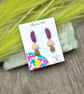 Chartreuse & Purple Clay Earrings - Modern Geometric Drop Jewellery - Image 4