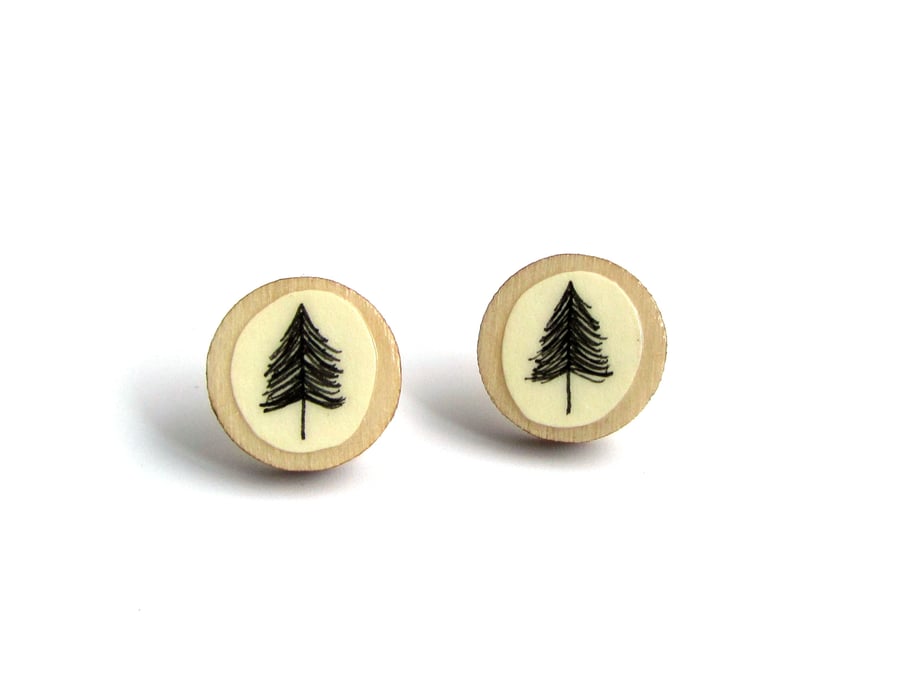 Hand Illustrated Tree Stud Earrings