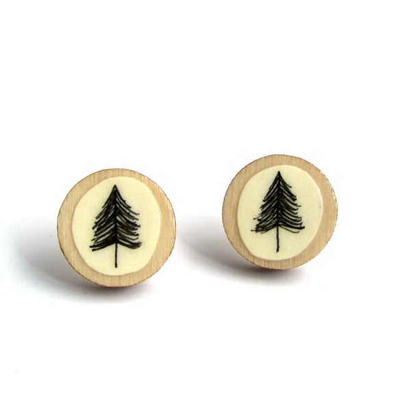 Hand Illustrated Tree Stud Earrings