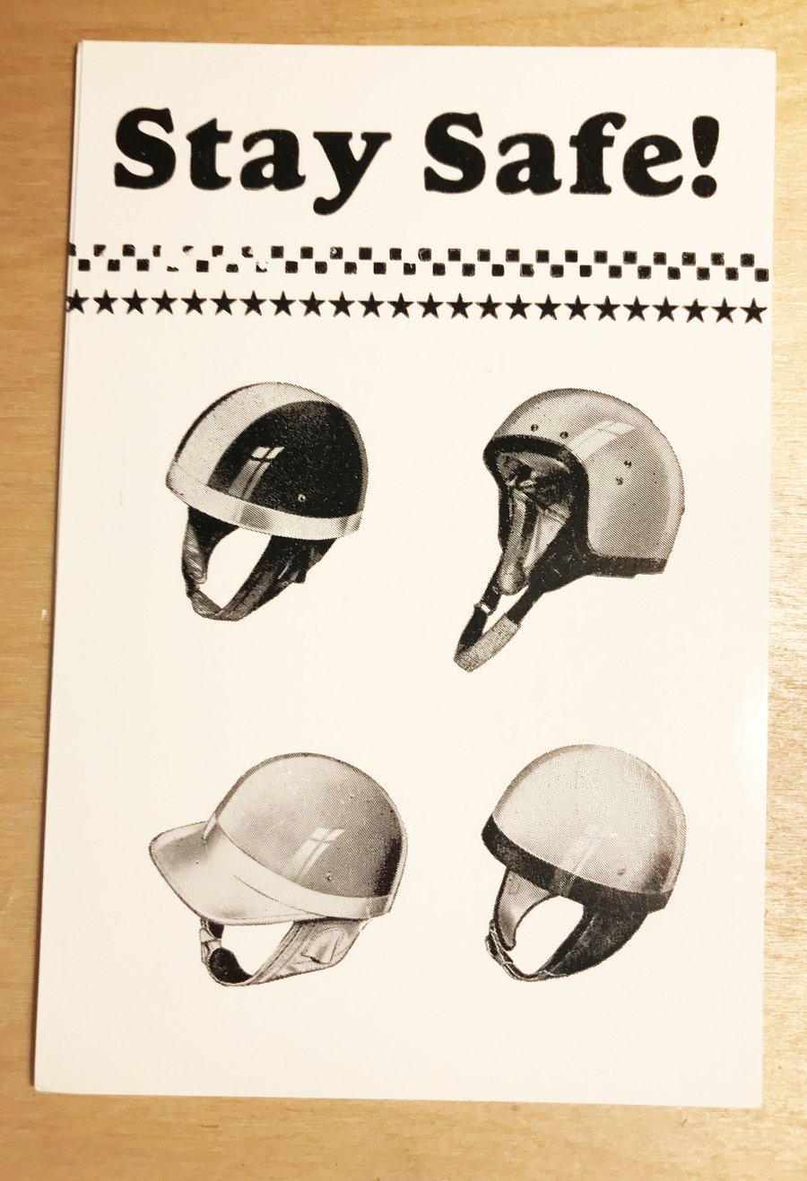 Stay Safe Crash Helmet Letterpress Postcard