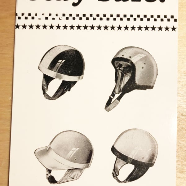Stay Safe Crash Helmet Letterpress Postcard