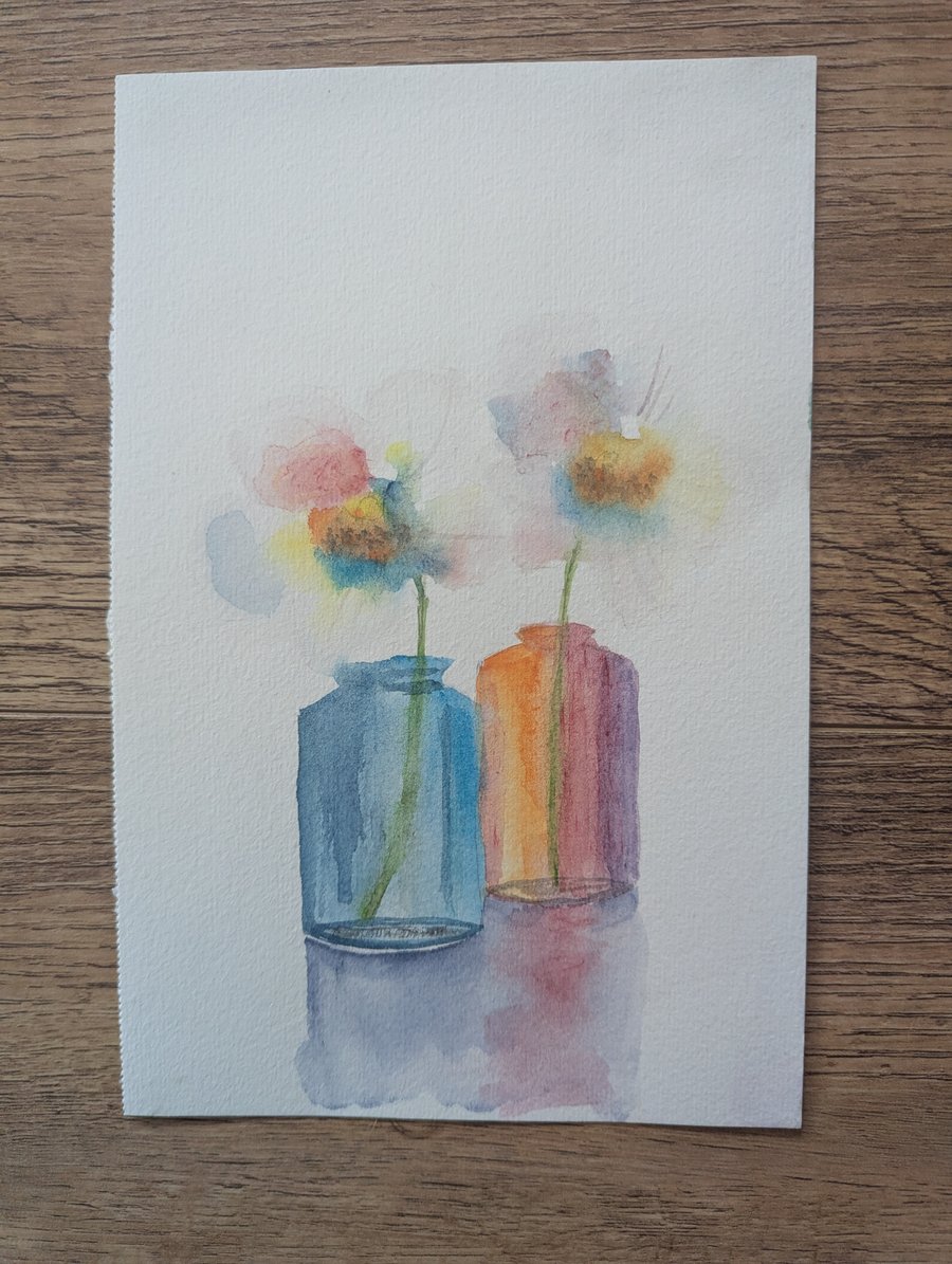 Watercolour original flowers in vase Painting A5