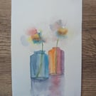 Watercolour original flowers in vase Painting A5