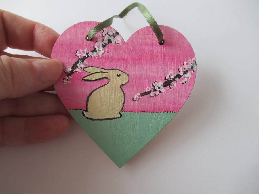 Bunny Rabbit Love Heart Cherry Blossom Original Painting 06.20 Limited Edition