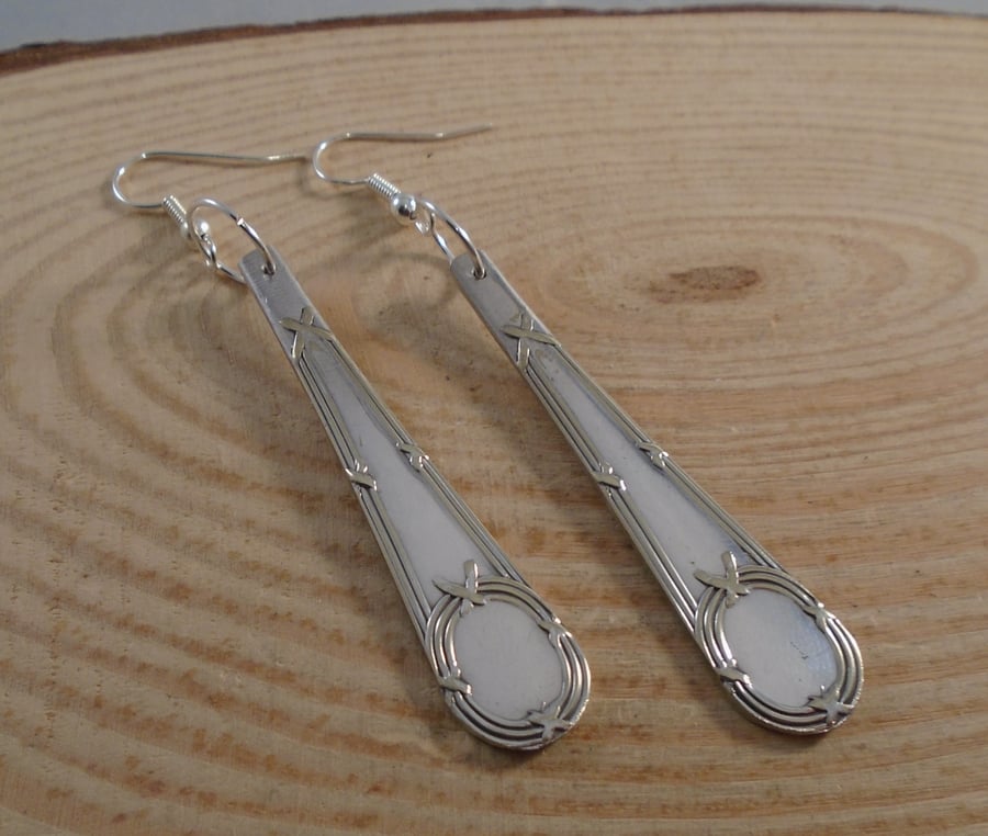 Upcycled Silver Plated Reed Sugar Tong Handle Drop Dangle Earrings SPE041917