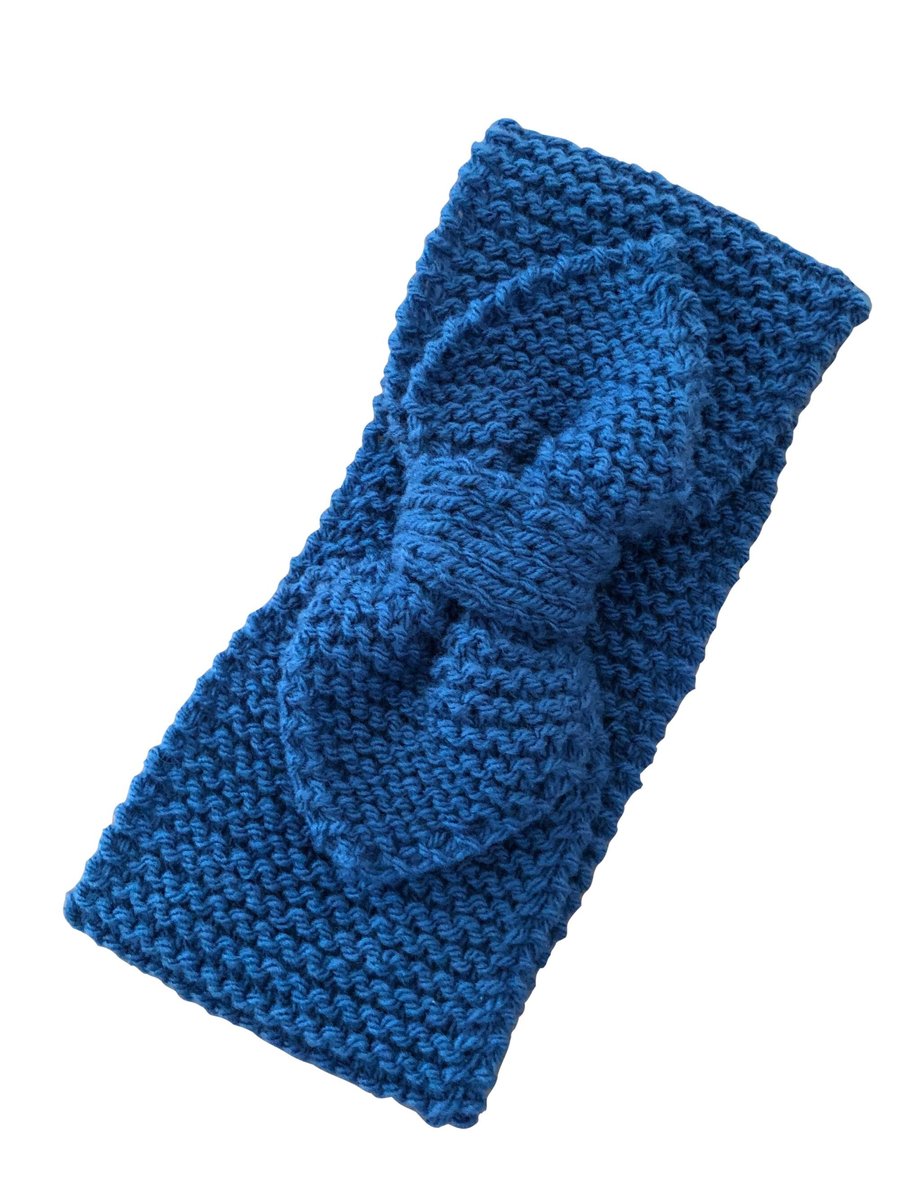 Hand Knitted Deep Blue Headband Neck Warmer (R762)