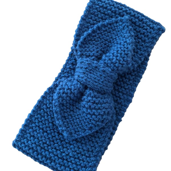 Hand Knitted Deep Blue Headband Neck Warmer (R762)