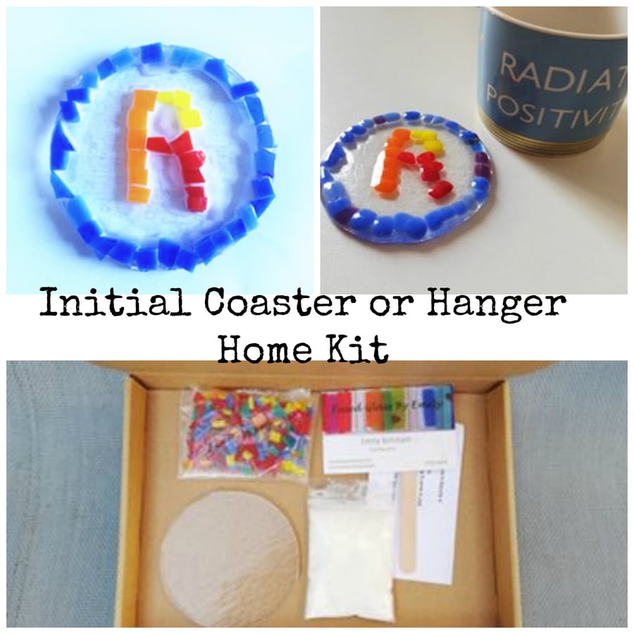 Fused Glass Initial Coaster or Hanger Home Kit, suitable for all ages