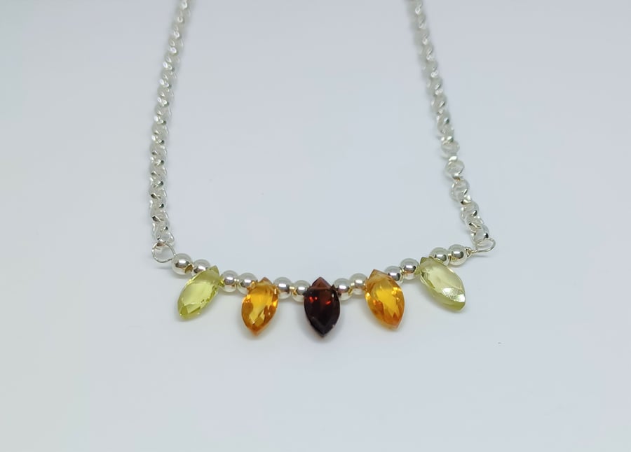 Phoenix Multi Gemstone Sterling Silver Necklace with Lemon Quartz, Citrine and G