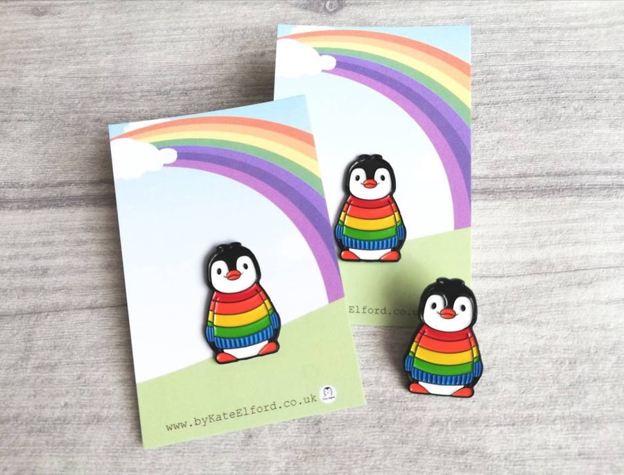 Penguin Rainbow Jumper Pin Brooch