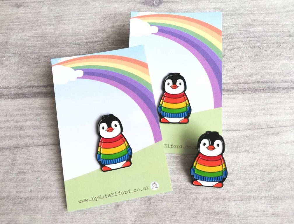 Penguin Rainbow Jumper Pin Brooch