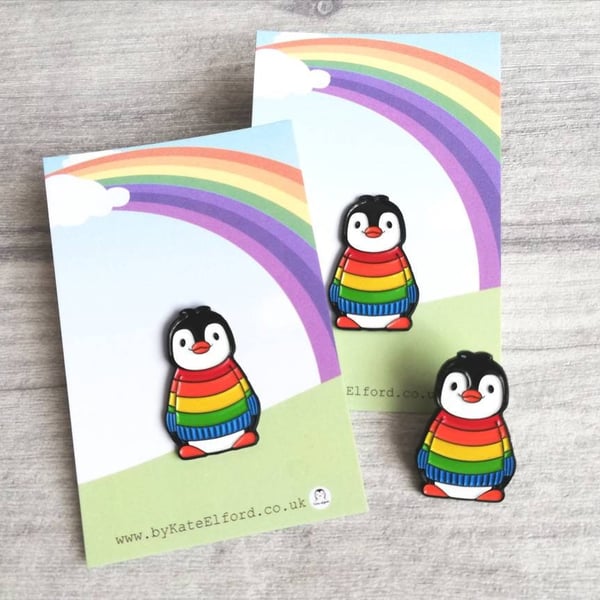 Penguin Rainbow Jumper Pin Brooch