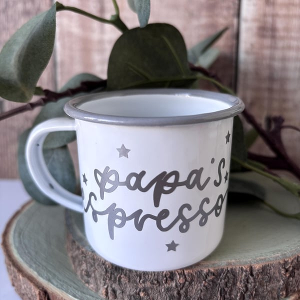 Papa's Espresso Enamel Mug, Fathers Day Gift