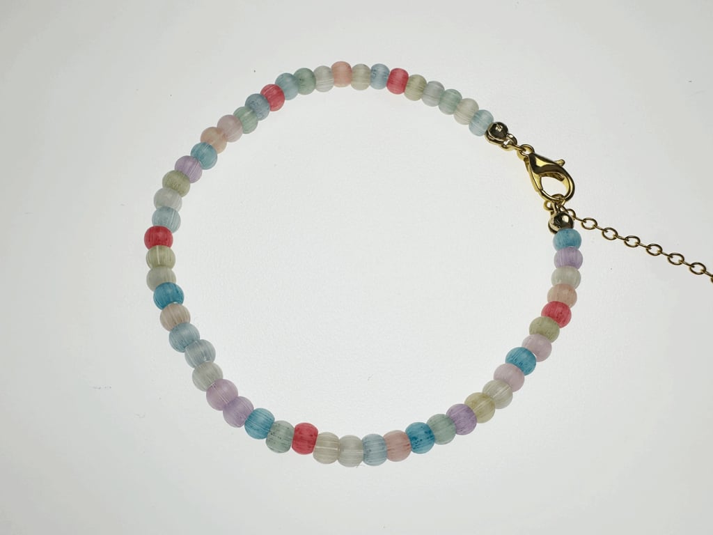 Colorful Cat's Eye Beaded Bracelet: Adjustable Gold Tone Chain
