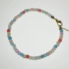 Colorful Cat's Eye Beaded Bracelet: Adjustable Gold Tone Chain