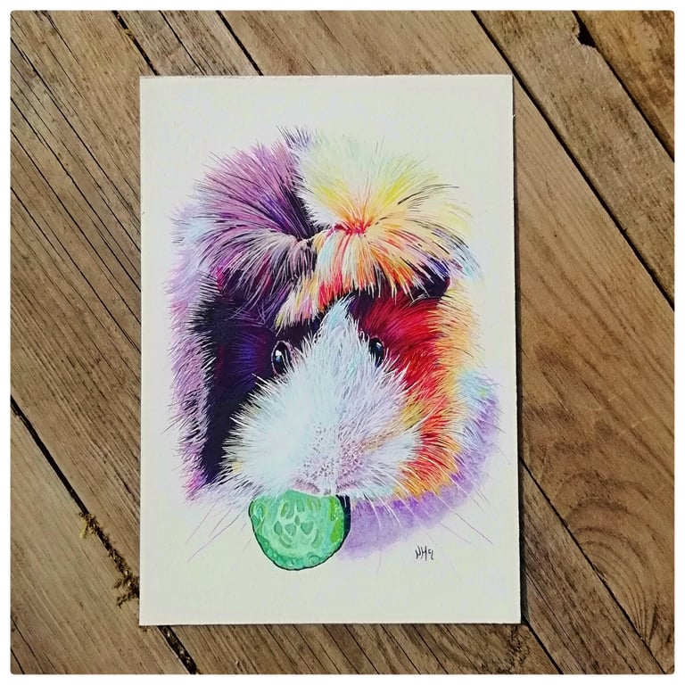 Custom hand painted pet portrait acrylic on paper A4