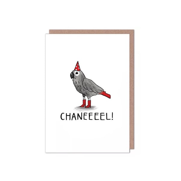 Chanel African Grey Parrot Queen of the Canal - Birthday Anniversary Card