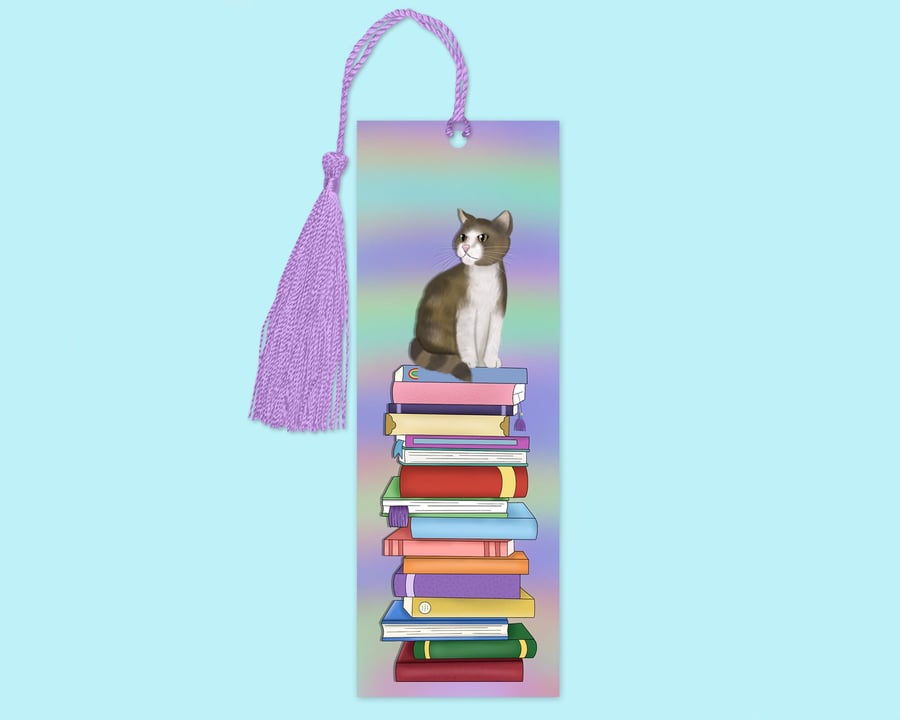 Cat Bookmark, cat lovers gifts, tassel bookmark, book stack, cats book mark, cat