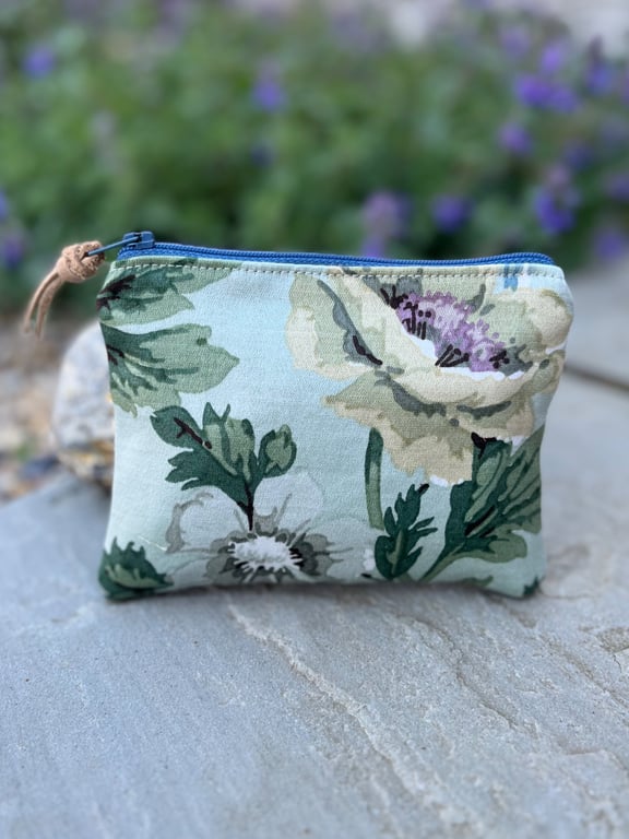 Vintage Sanderson floral coin purse zip pouch reclaimed fabric