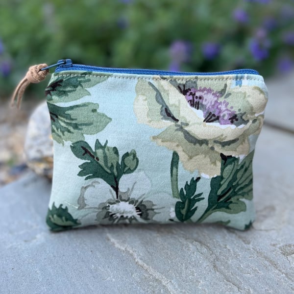 Vintage Sanderson floral coin purse zip pouch reclaimed fabric