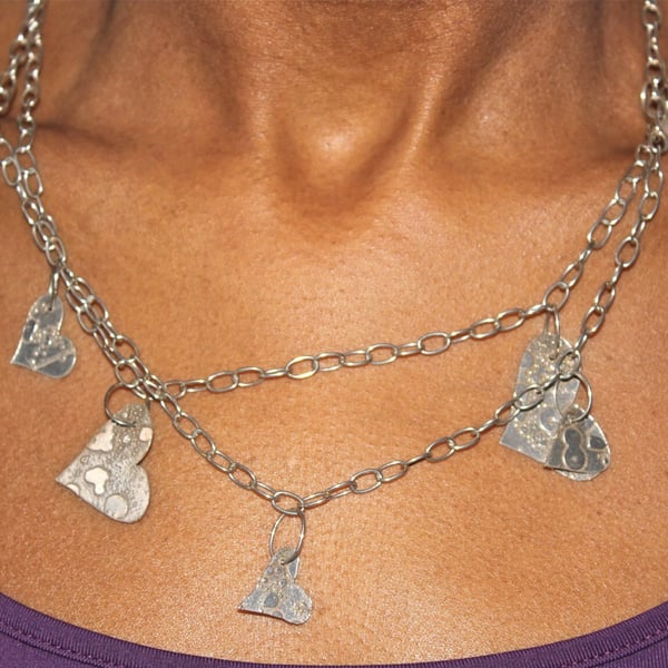 Silver Dangling Hearts Necklace