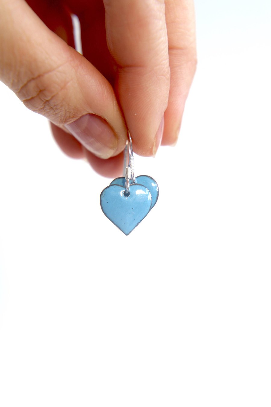 Heart Earrings in pastel blue enamel