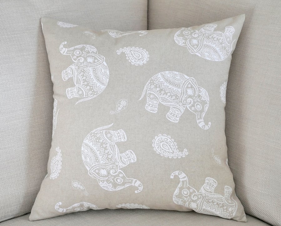 Elephant Cushion Cover 18" inch Indian Block Print Style Design Heart Buttons