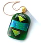 Dichroic Glass Pendant 274 Green Handmade with gold plated chain