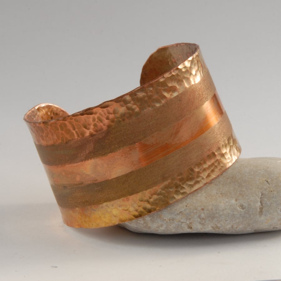 Stripy Textured Copper Cuff