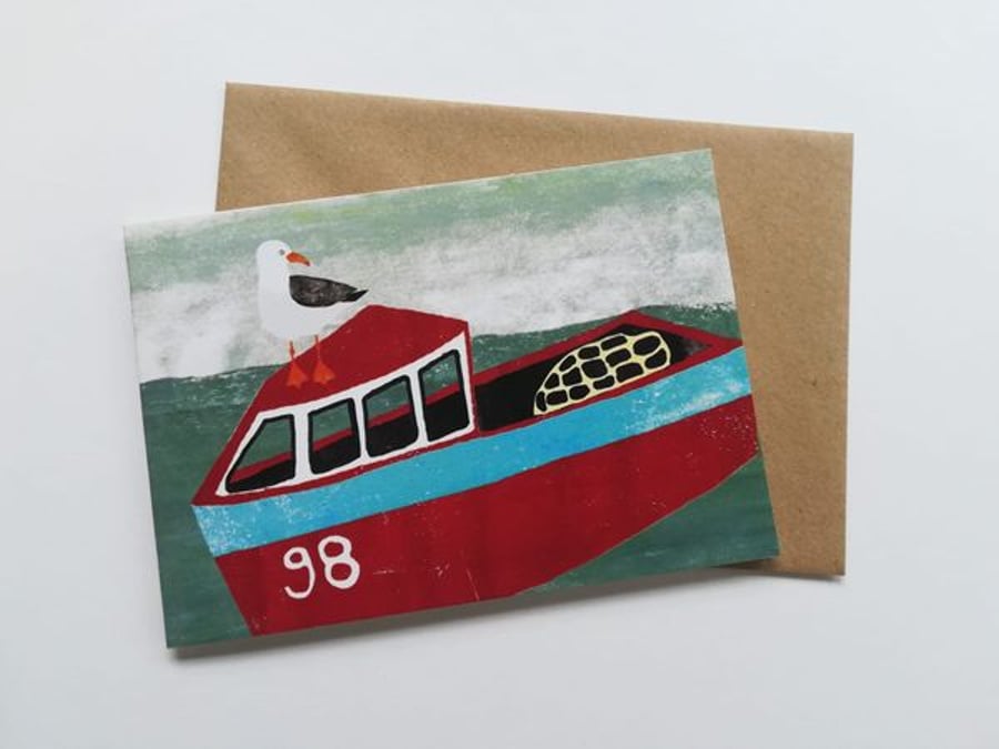 'Red Boat' Blank Greetings Card