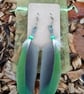 Green Goddess - Pair of feather & bead earrings - Green & grey
